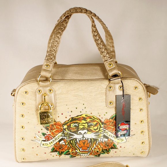 Ed Hardy Handbags - Flawed ED HARDY New Asia Style Faux Leather Satchel w/Gold Accents